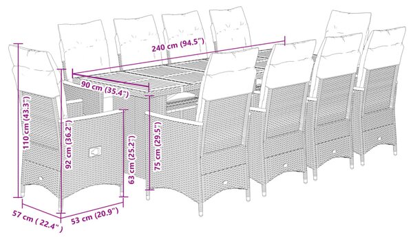 11dílný zahradní bistro set s poduškami černý polyratan 3277250