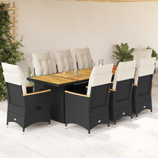 9dílný zahradní bistro set s poduškami černý polyratan 3277249