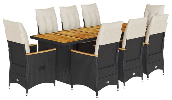 9dílný zahradní bistro set s poduškami černý polyratan 3277249