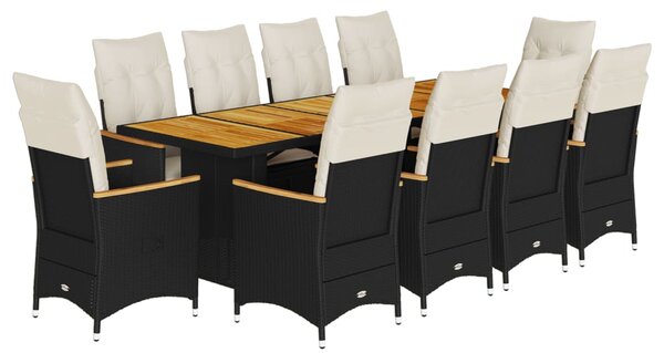 11dílný zahradní bistro set s poduškami černý polyratan 3277250