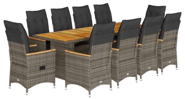 11dílný zahradní bistro set s poduškami šedý polyratan 3277253