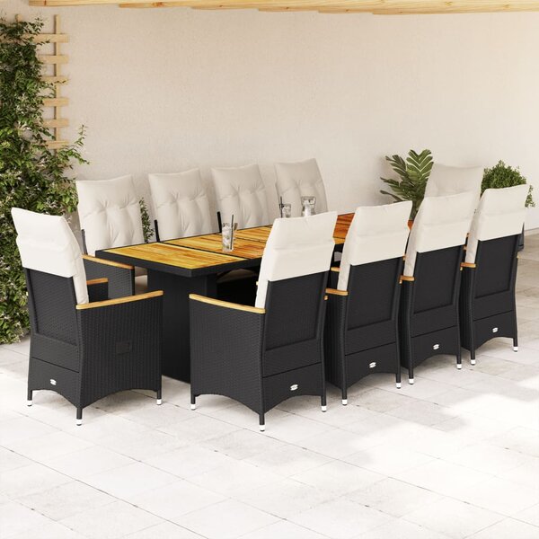 11dílný zahradní bistro set s poduškami černý polyratan 3277250