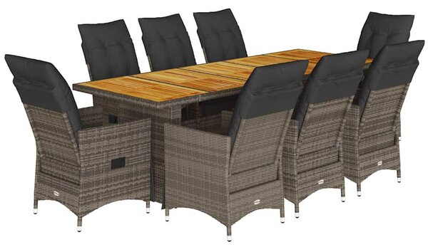 9dílný zahradní bistro set s poduškami šedý polyratan 3277259