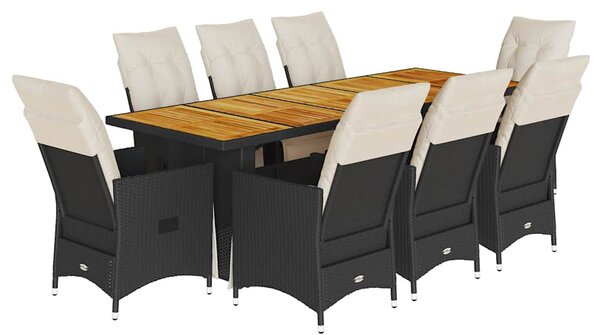 9dílný zahradní bistro set s poduškami černý polyratan 3277255