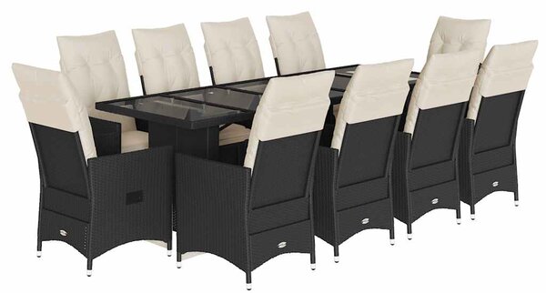 11dílný zahradní bistro set s poduškami černý polyratan 3277258