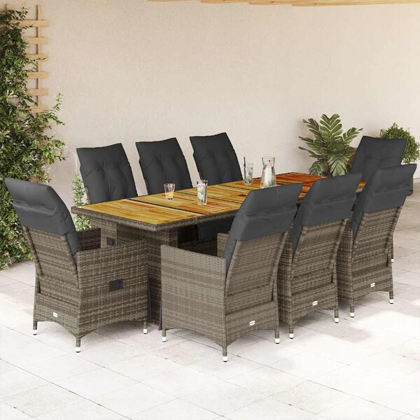 9dílný zahradní bistro set s poduškami šedý polyratan 3277259