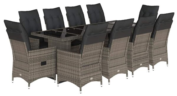 11dílný zahradní bistro set s poduškami šedý polyratan 3277262