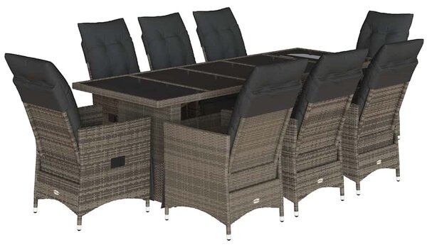 9dílný zahradní bistro set s poduškami šedý polyratan 3277261