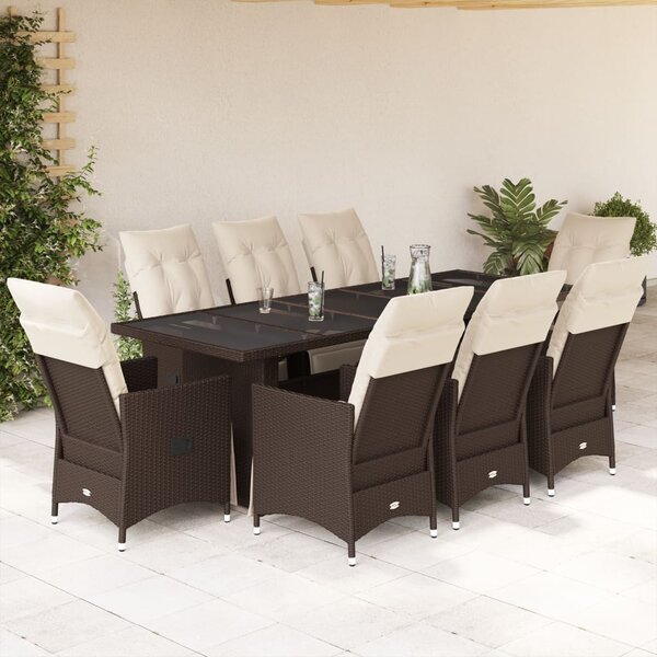 9dílný zahradní bistro set s poduškami hnědý polyratan 3277263