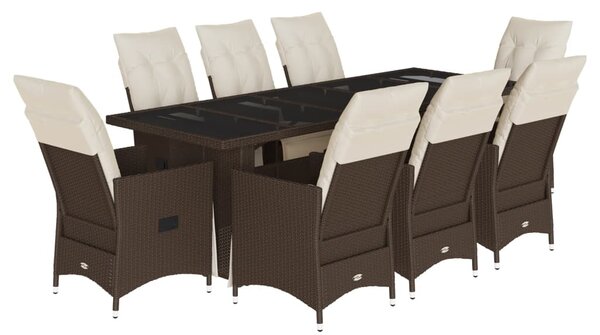 9dílný zahradní bistro set s poduškami hnědý polyratan 3277263
