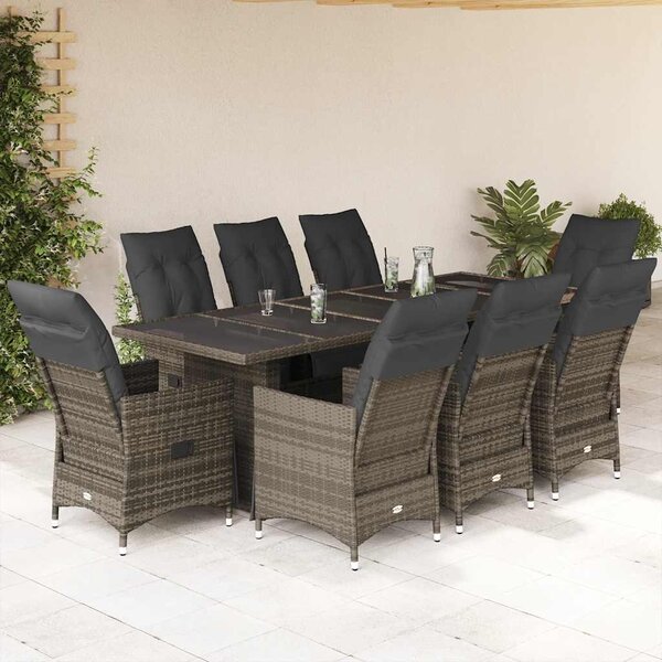 9dílný zahradní bistro set s poduškami šedý polyratan 3277261