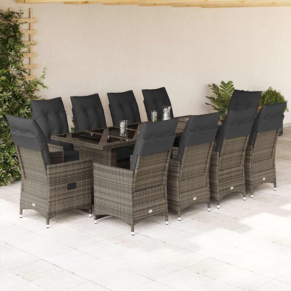 11dílný zahradní bistro set s poduškami šedý polyratan 3277262