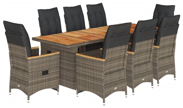 9dílný zahradní bistro set s poduškami šedý polyratan 3277269