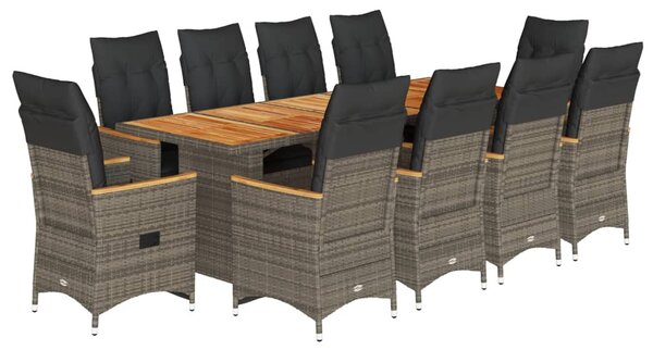 11dílný zahradní bistro set s poduškami šedý polyratan 3277270