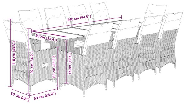 11dílný zahradní bistro set s poduškami béžový polyratan 3277266