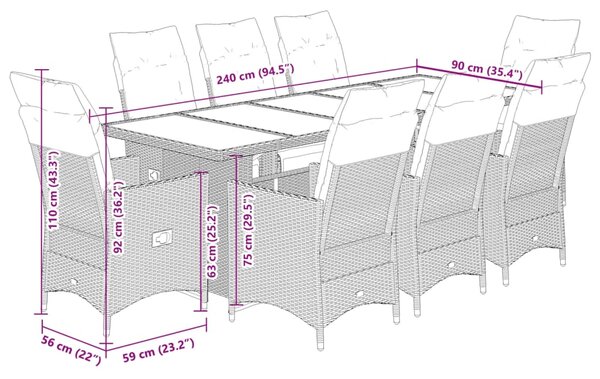 9dílný zahradní bistro set s poduškami béžový polyratan 3277265