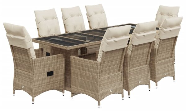 9dílný zahradní bistro set s poduškami béžový polyratan 3277265