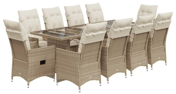 11dílný zahradní bistro set s poduškami béžový polyratan 3277266