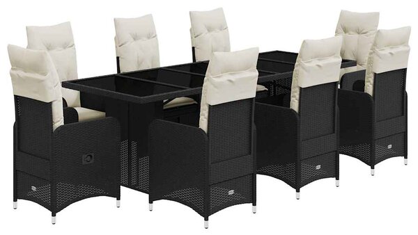 9dílný zahradní bistro set s poduškami černý polyratan 3277274