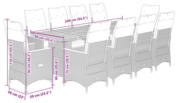 11dílný zahradní bistro set s poduškami šedý polyratan 3277270