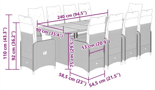 9dílný zahradní bistro set s poduškami černý polyratan 3277274