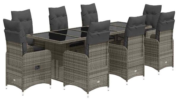 9dílný zahradní bistro set s poduškami šedý polyratan 3277280