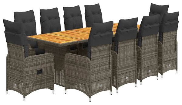 11dílný zahradní bistro set s poduškami šedý polyratan 3277279