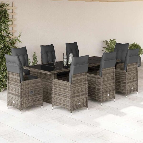 9dílný zahradní bistro set s poduškami šedý polyratan 3277280