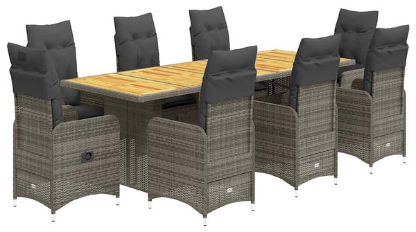 9dílný zahradní bistro set s poduškami šedý polyratan 3277277