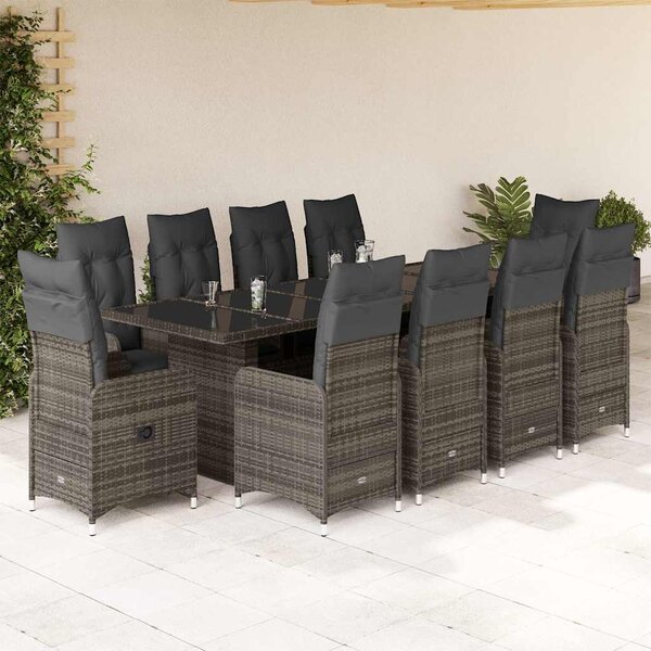 11dílný zahradní bistro set s poduškami šedý polyratan 3277282