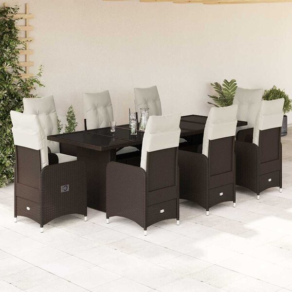 9dílný zahradní bistro set s poduškami hnědý polyratan 3277283