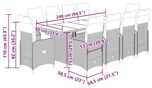 11dílný zahradní bistro set s poduškami šedý polyratan 3277296