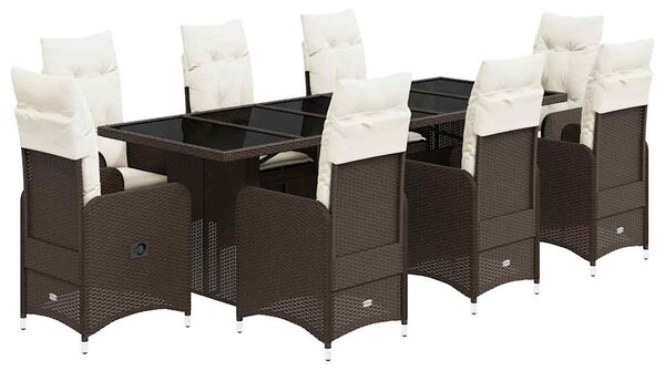 9dílný zahradní bistro set s poduškami hnědý polyratan 3277283
