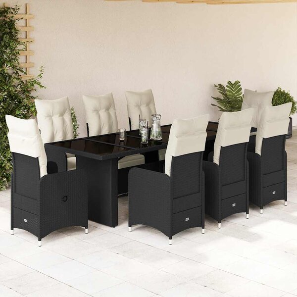 9dílný zahradní bistro set s poduškami černý polyratan 3277291
