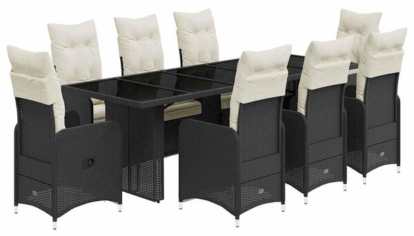 9dílný zahradní bistro set s poduškami černý polyratan 3277291