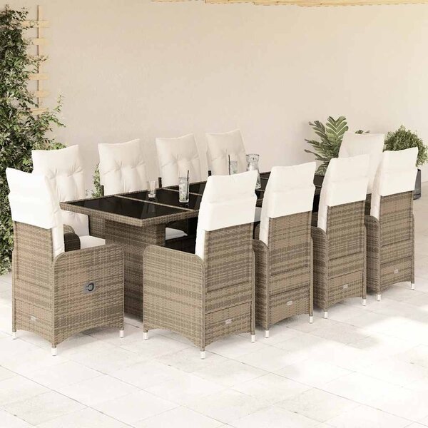 11dílný zahradní bistro set s poduškami béžový polyratan 3277300