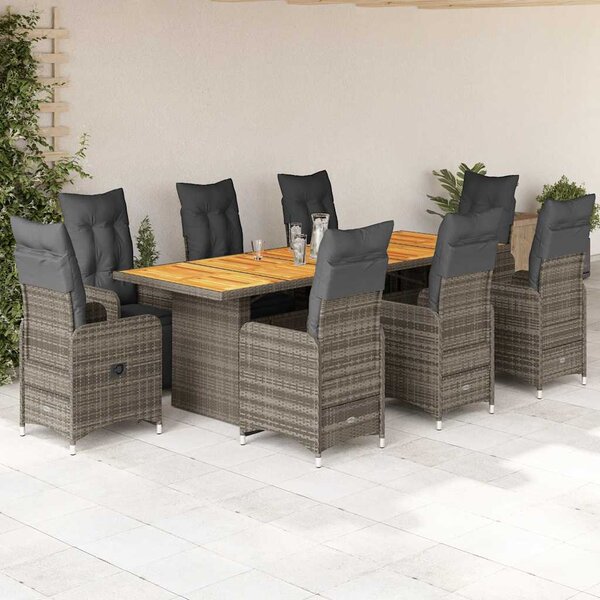 9dílný zahradní bistro set s poduškami šedý polyratan 3277293