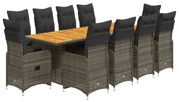 11dílný zahradní bistro set s poduškami šedý polyratan 3277294