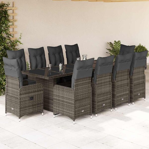 11dílný zahradní bistro set s poduškami šedý polyratan 3277296