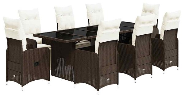 9dílný zahradní bistro set s poduškami hnědý polyratan 3277297