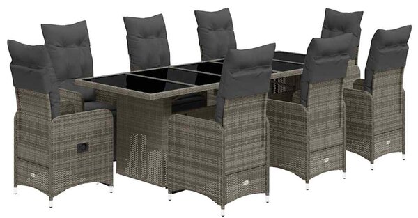 9dílný zahradní bistro set s poduškami šedý polyratan 3277295
