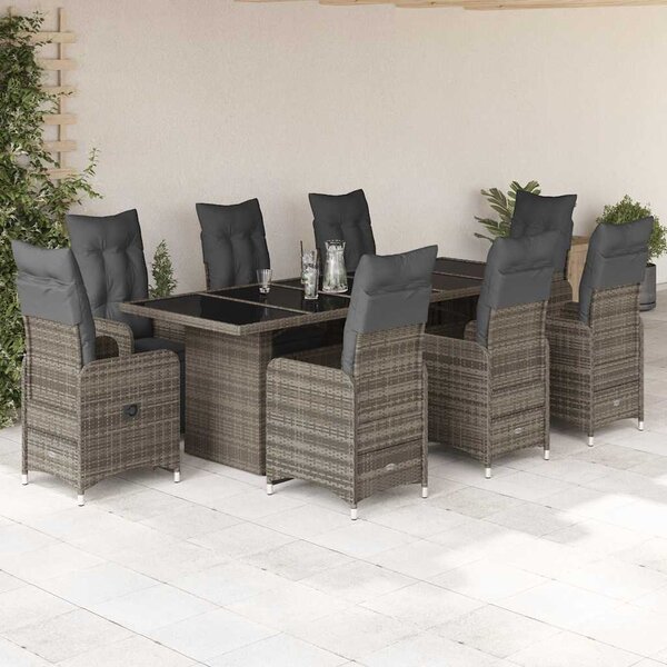 9dílný zahradní bistro set s poduškami šedý polyratan 3277295