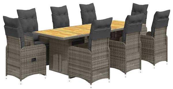 9dílný zahradní bistro set s poduškami šedý polyratan 3277293