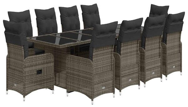 11dílný zahradní bistro set s poduškami šedý polyratan 3277296