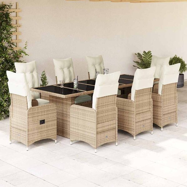 9dílný zahradní bistro set s poduškami béžový polyratan 3277299
