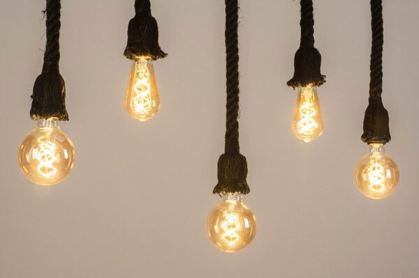 Závěsné černé designové svítidlo nad stůl Rope Industry Bulb 5 Nero (LMD)