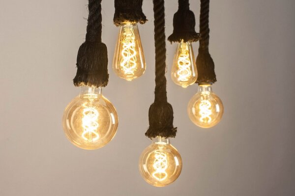 Závěsné černé designové svítidlo nad stůl Rope Industry Bulb 5 Nero (LMD)