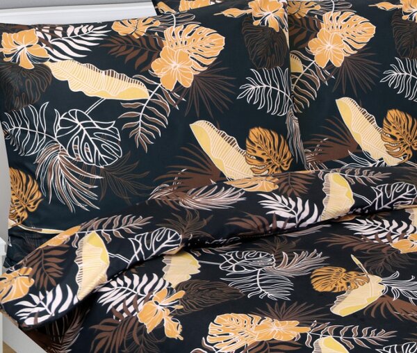 Bellatex Povlečení bavlněné 140x200, 70x90 cm Monstera Tmavě šedá,Oranžová