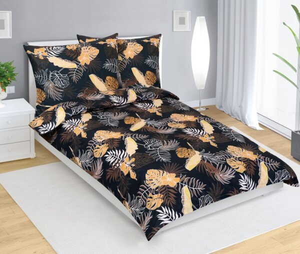 Bellatex Povlečení bavlněné 140x200, 70x90 cm Monstera Tmavě šedá,Oranžová