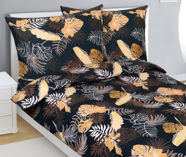 Bellatex Povlečení bavlněné 140x200, 70x90 cm Monstera Tmavě šedá,Oranžová